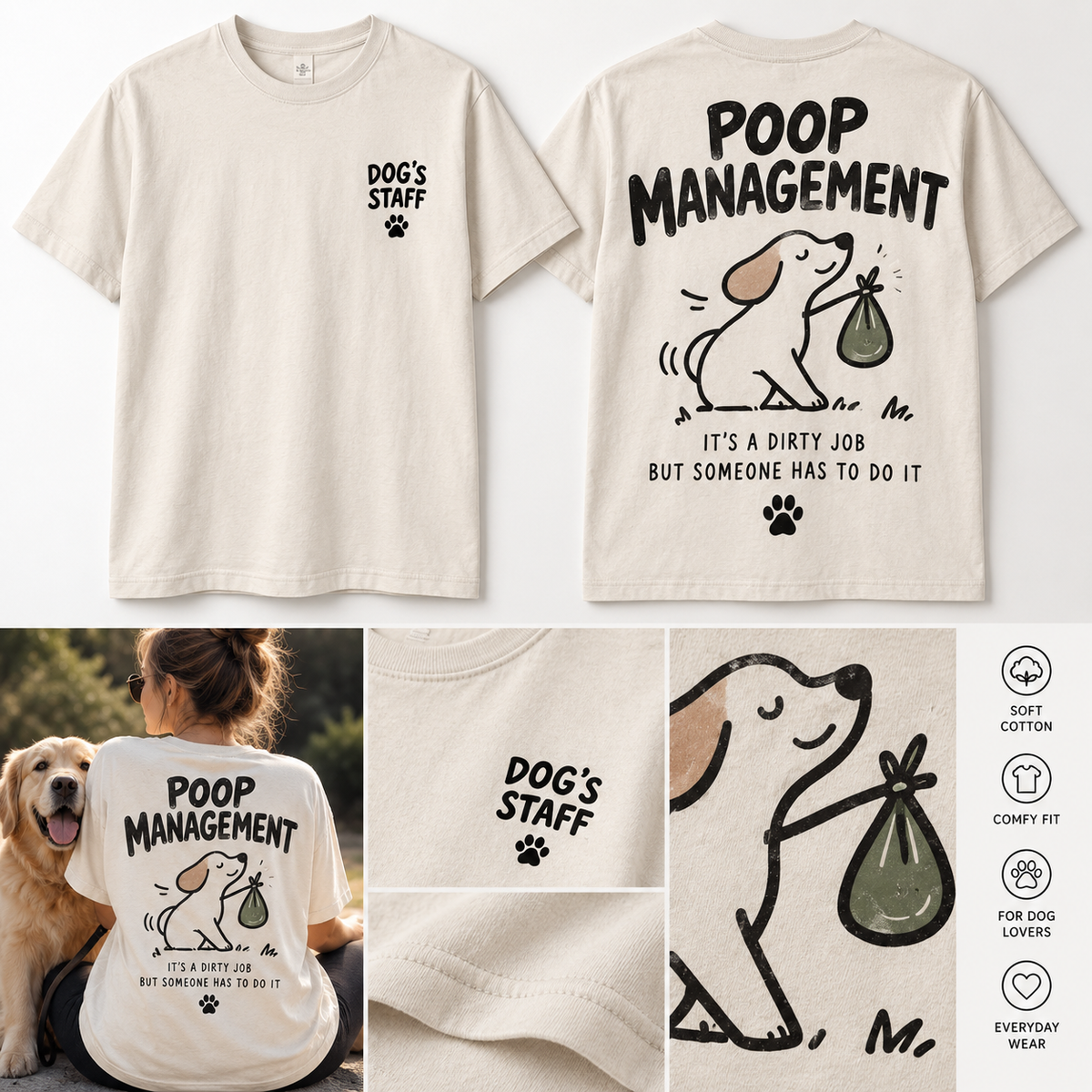 Poop Management Dog's Staff T-Shirt – Funny Dog Mom Shirt, Dog Lover Gift, Pet Parent Tee