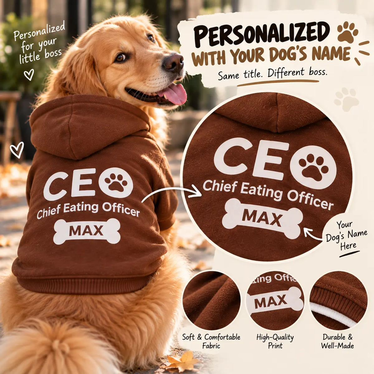 Personalized Dog Boss Hoodie – CEO, CTO, CMO & CFO