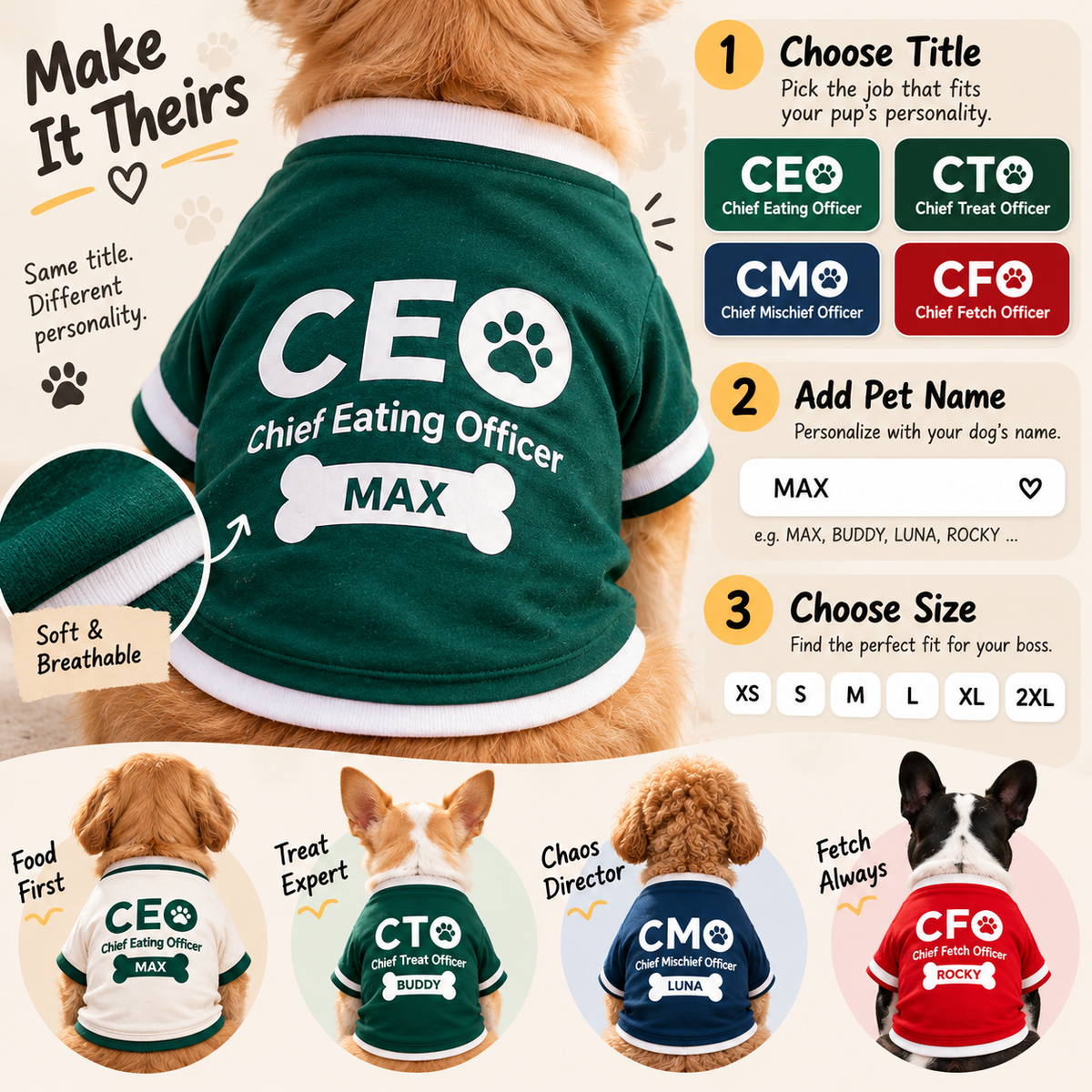 Personalized Dog Boss T-Shirt – Choose Their Official Job Title