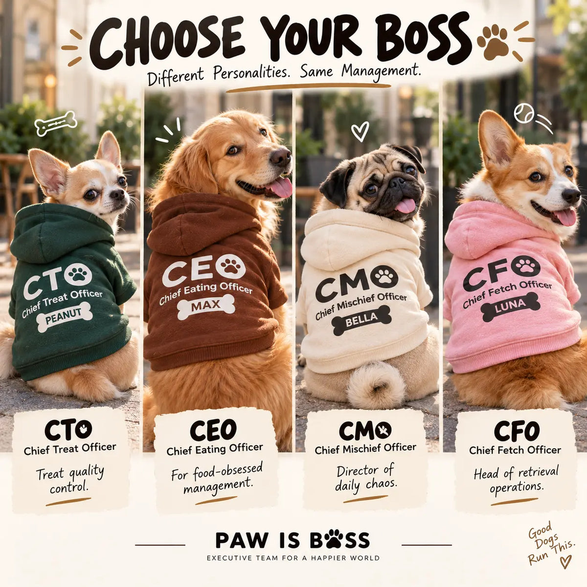 Personalized Dog Boss Hoodie – CEO, CTO, CMO & CFO